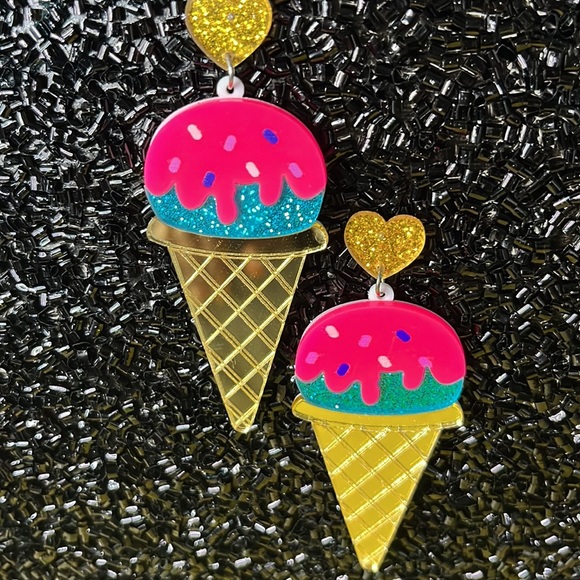 Ice Cream Cones with Sprinkles Dangle Earrings - Picture 6 of 13